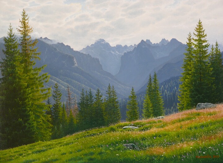 제목이 "Summer in the mount…"인 미술작품 Emil Mlynarcik로, 원작, 기름 나무 들것 프레임에 장착됨