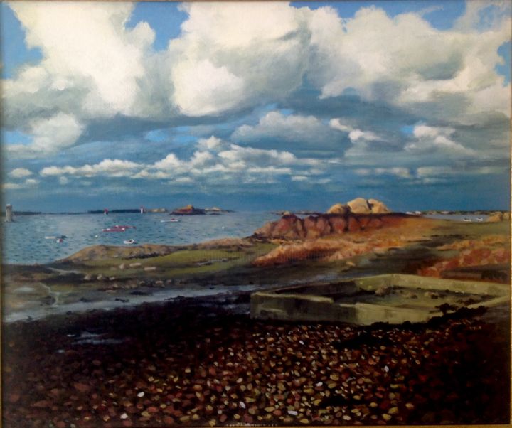 Painting titled "Plage de Loguivy de…" by Emile Dubois, Original Artwork, Acrylic