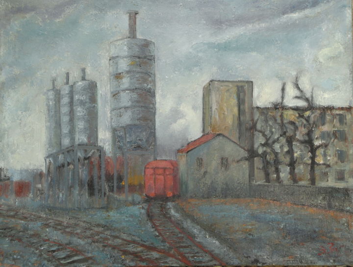 Painting titled ""Friche industriell…" by Emile Paya, Original Artwork, Oil