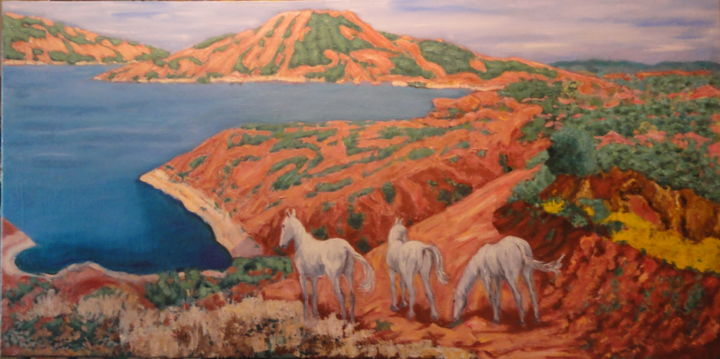 Schilderij getiteld ""Les chevaux libres…" door Emile Paya, Origineel Kunstwerk, Olie