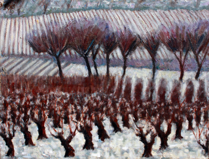 Painting titled "Vignoble du Beaulol…" by Emile Paya, Original Artwork, Oil