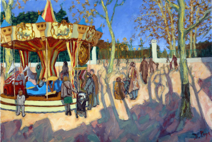Pintura intitulada "Le carousel du Parc…" por Emile Paya, Obras de arte originais, Óleo