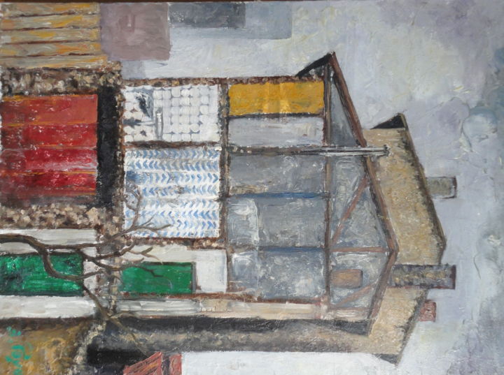 Painting titled "Façades habitées." by Emile Paya, Original Artwork, Oil