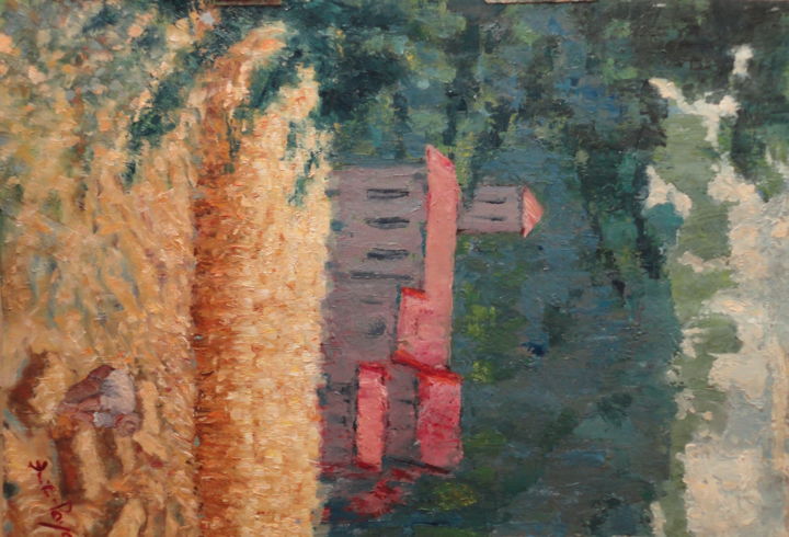 Peinture intitulée ""Moissons dans la v…" par Emile Paya, Œuvre d'art originale, Huile