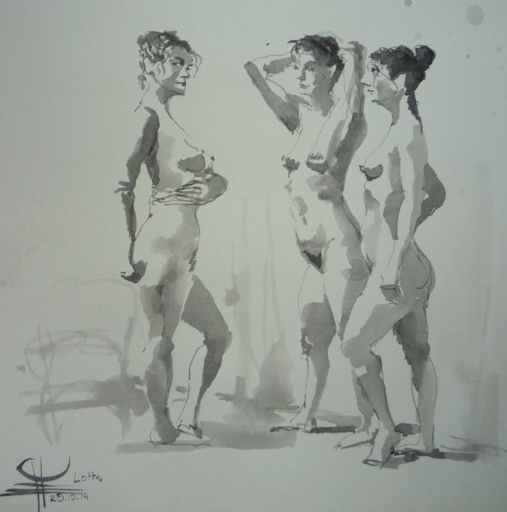 Peinture intitulée "Lotte" par Émile Thibaut, Œuvre d'art originale, Encre