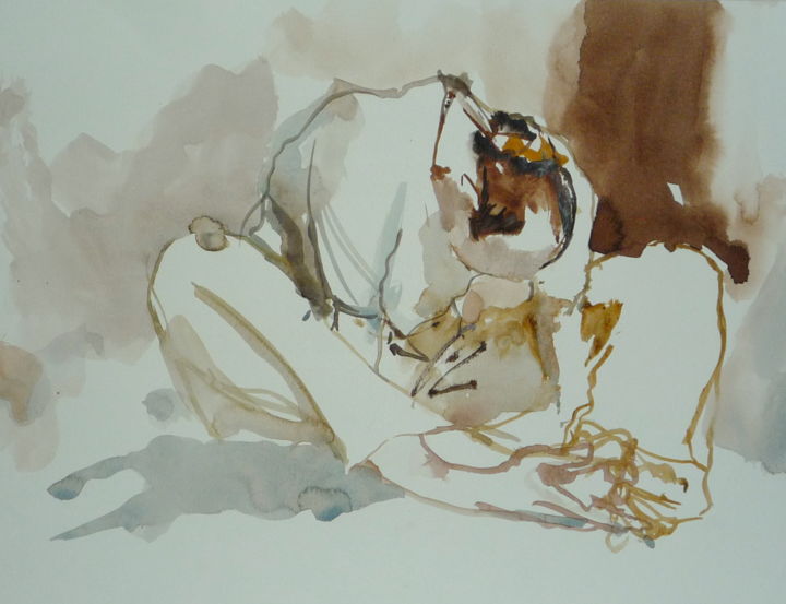 Painting titled "méditation" by Émile Thibaut, Original Artwork, Watercolor