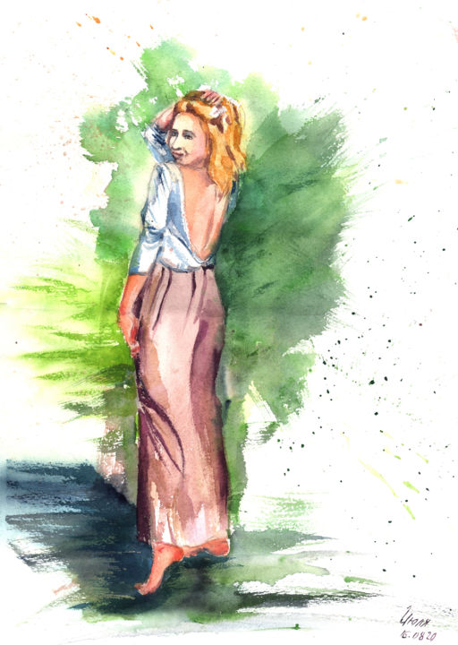 Painting titled "Natasha" by Juliettanaked, Original Artwork, Watercolor