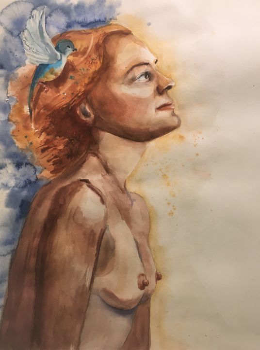 Painting titled "portret" by Juliettanaked, Original Artwork, Watercolor