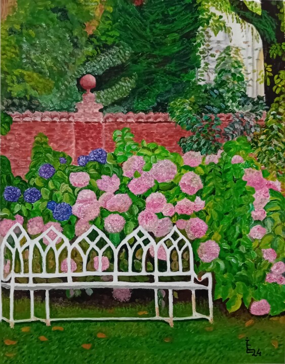 Peinture intitulée "Les hortensias du j…" par Emilia Iftime (Mili), Œuvre d'art originale, Acrylique