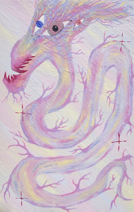 Painting titled "Mawkish dragon" by Emilia Januszek, Original Artwork, Acrylic
