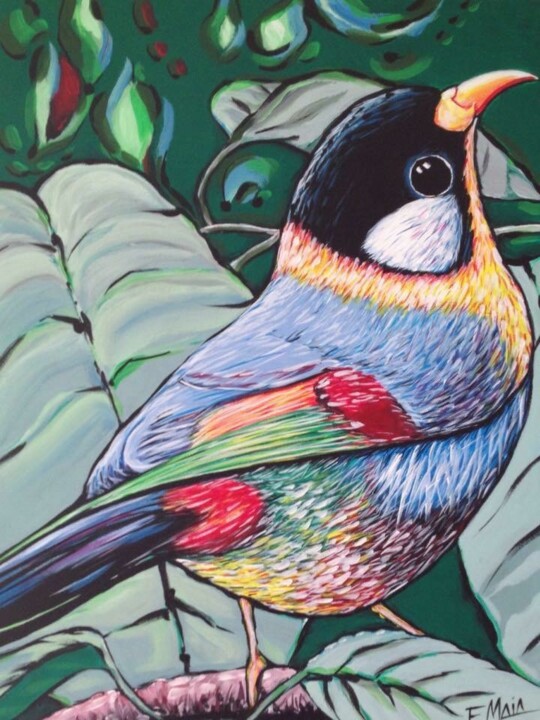Painting titled "Bird01" by Emília Maia, Original Artwork, Acrylic