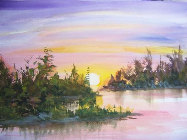 Painting titled "sunset" by Emilia, Original Artwork, Oil