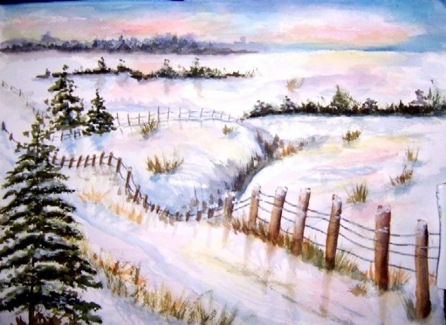 Painting titled "Winter" by Emilia, Original Artwork, Oil