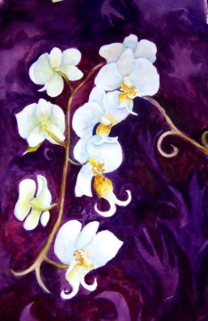 Painting titled "White Orchid" by Emilia, Original Artwork, Oil