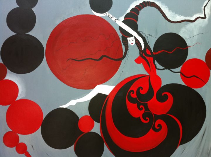 Painting titled "Vol rouge" by Emilie Teofilo, Original Artwork, Acrylic