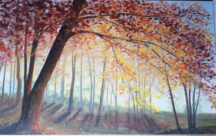 Pintura titulada "luces de otoño" por Emilia Izquierdo Avilero, Obra de arte original