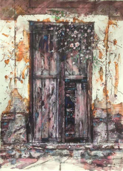 제목이 "La vieille porte 3"인 미술작품 Emilian Alexianu로, 원작, 수채화