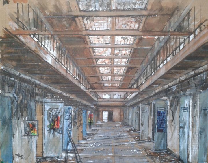 Pintura intitulada "Prison 1" por Emilian Alexianu, Obras de arte originais, Aquarela