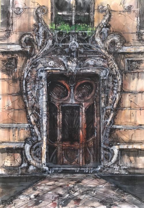 Pintura titulada "La vieille porte 4" por Emilian Alexianu, Obra de arte original, Acuarela