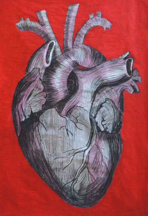 Painting titled "Cuore" by Emiliano Stella, Original Artwork, Charcoal