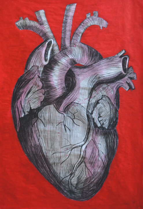 Schilderij getiteld "Cuore" door Emiliano Stella, Origineel Kunstwerk, Houtskool