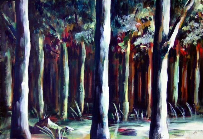 Pintura intitulada "alberi" por Emiliano Africano, Obras de arte originais