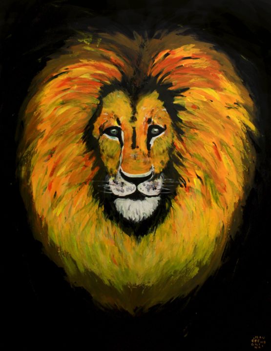 Painting titled "Le Lion Flamboyant…" by Emilie Mauriange, Original Artwork, Lacquer