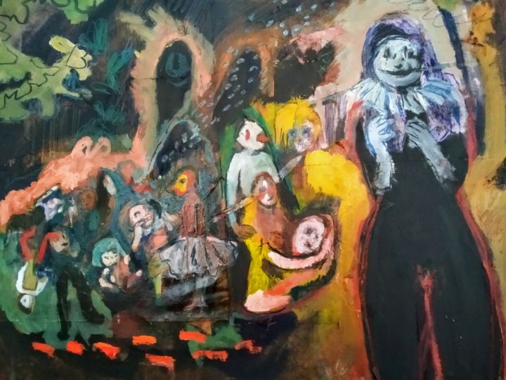 제목이 "Procession"인 미술작품 Emilie Lagarde로, 원작, 기름 나무 들것 프레임에 장착됨