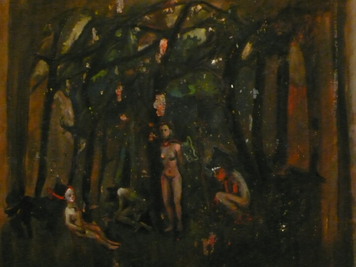 Peinture intitulée "accroupis, le regar…" par Emilie Lagarde, Œuvre d'art originale