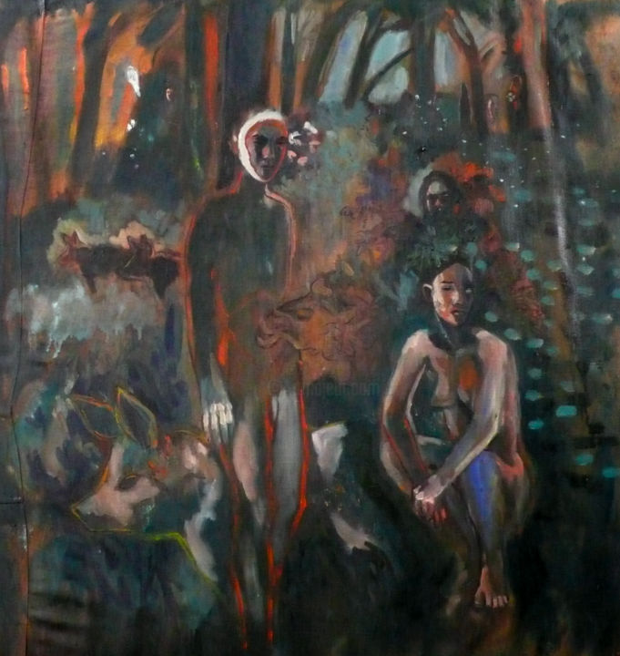 Painting titled "La course des cocho…" by Emilie Lagarde, Original Artwork, Oil