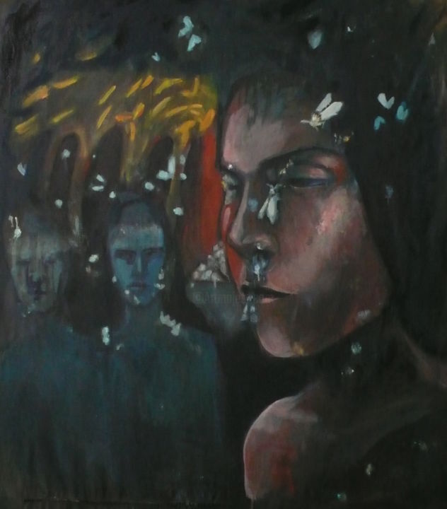 Painting titled "Nuit" by Emilie Lagarde, Original Artwork, Oil