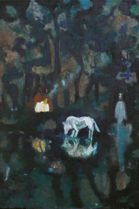 Картина под названием "Le loup blanc" - Emilie Lagarde, Подлинное произведение искусства