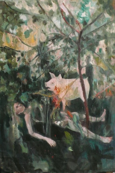 Pintura intitulada "Le cri du cochon" por Emilie Lagarde, Obras de arte originais