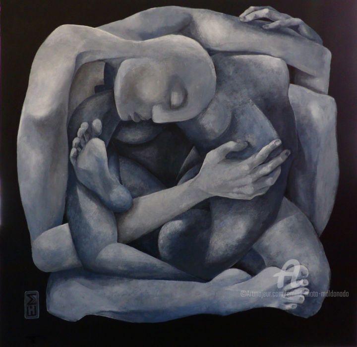 Pintura titulada "Couple de contorsio…" por Emilie Mota-Maldonado, Obra de arte original, Acrílico Montado en Bastidor de ca…