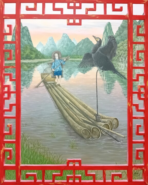 Schilderij getiteld "Inspiration Vietnam" door Émilie Pineau, Origineel Kunstwerk, Acryl Gemonteerd op Frame voor houten bra…