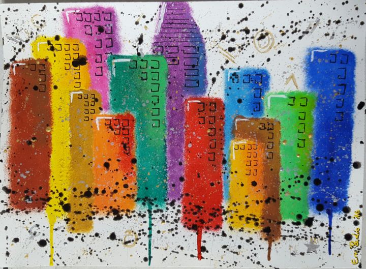 Peinture intitulée "City of colors" par Em' & Lie, Œuvre d'art originale, Acrylique