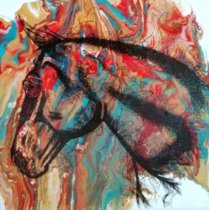 Картина под названием "Pegasus" - Emilie Ruffat, Подлинное произведение искусства, Акрил Установлен на Деревянная рама для н…