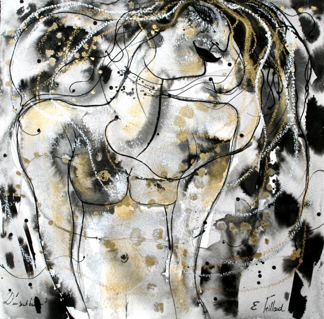Dessin intitulée "D'un seul baiser" par Emilie Teillaud, Œuvre d'art originale