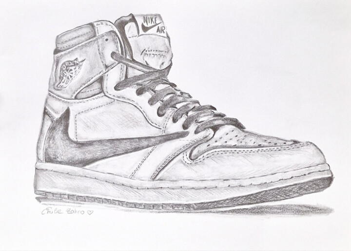 Desenho intitulada "Air Jordan Travis S…" por Émilie Zahno, Obras de arte originais, Lápis