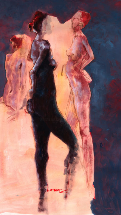 Peinture intitulée "Les trois muses 2" par Lorenz, Œuvre d'art originale, Acrylique