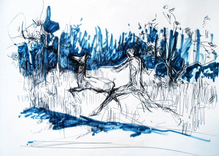 Drawing titled "La poursuite de la…" by Lorenz, Original Artwork, Ballpoint pen