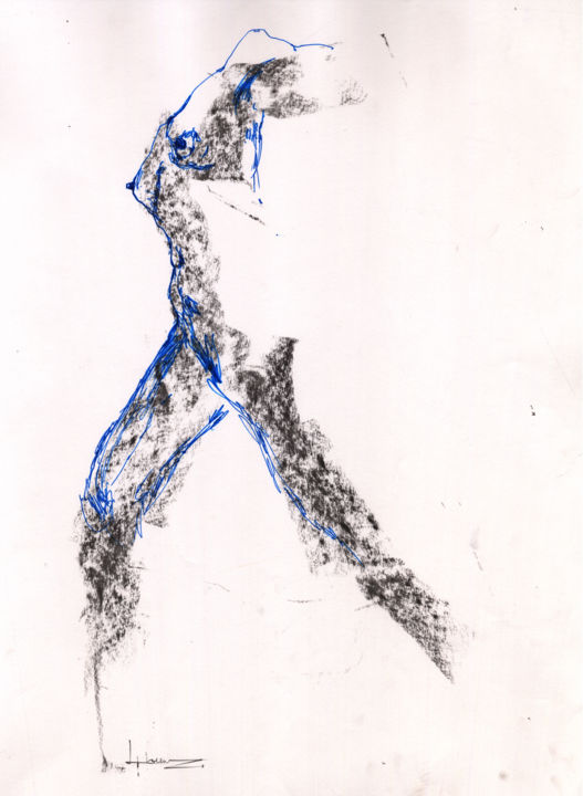 Drawing titled "Modèle vivant" by Lorenz, Original Artwork, Ballpoint pen