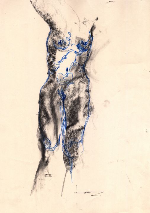 Drawing titled "Modèle vivant" by Lorenz, Original Artwork, Pencil