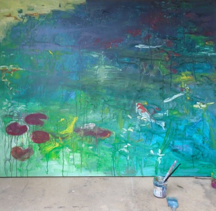 Painting titled "Inspiration Monet" by Lorenz, Original Artwork, Acrylic Mounted on Wood Stretcher frame