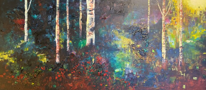 Painting titled "Foret d'automne II" by Lorenz, Original Artwork, Acrylic Mounted on Wood Stretcher frame