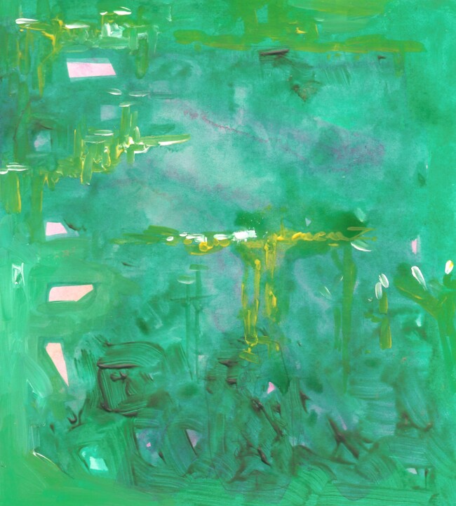 Painting titled "Nymphéas vert II" by Lorenz, Original Artwork, Acrylic