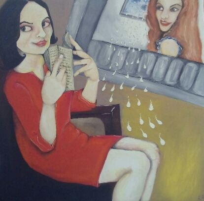Painting titled "lecture" by Emilie Rousset, Original Artwork, Oil