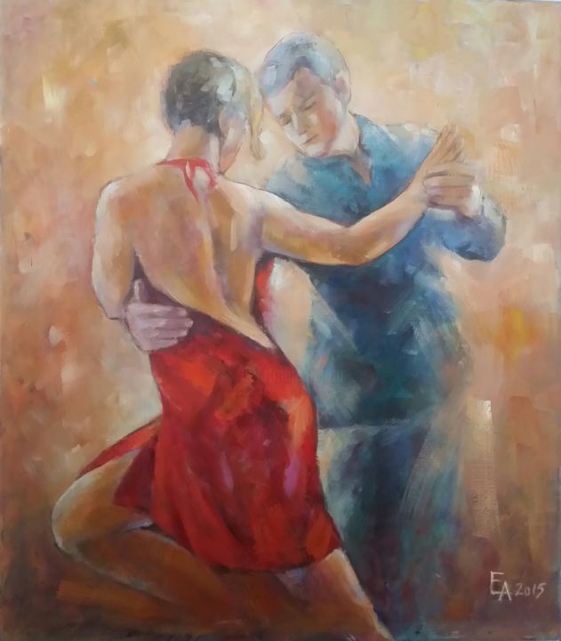 Painting titled "Tango" by Emily Ardelean, Original Artwork, Oil Mounted on Wood Panel