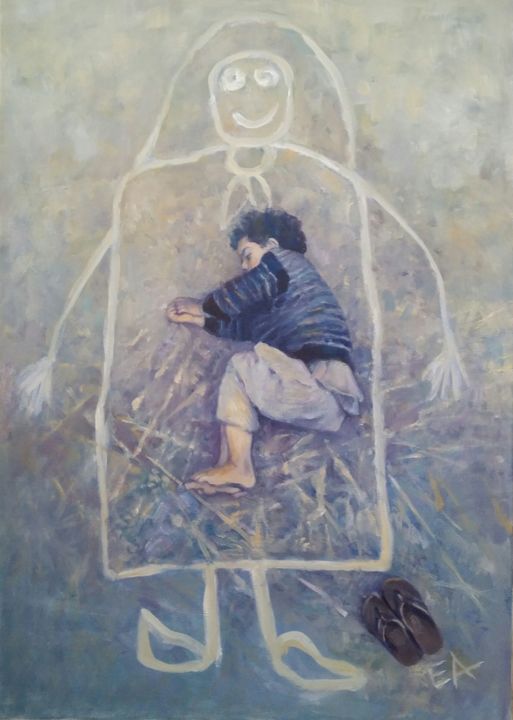 Painting titled "Singur pe lume / Do…" by Emily Ardelean, Original Art, Oil Mounted on Wood Panel