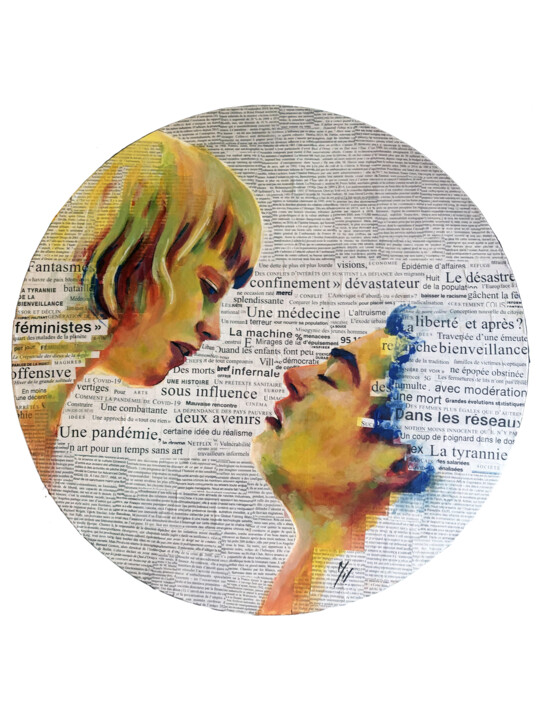 Collages intitulée "le couple" par Emily Coubard (Mil.), Œuvre d'art originale, Acrylique Monté sur Châssis en bois